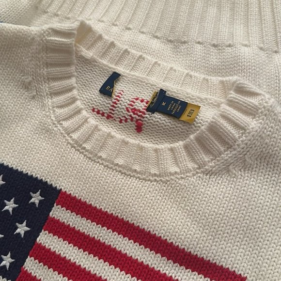 NEW Polo Ralph Lauren American Flag Beach Sweater in White Ivory | size M - Picture 10 of 10